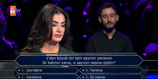 1'den büyük bir tam sayının yarısının iki katının yarısı, o sayının nesine eşittir?