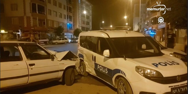 Otomobil park halindeki polis arac�na �arpt�, 1'i polis 3 ki�i yaraland�