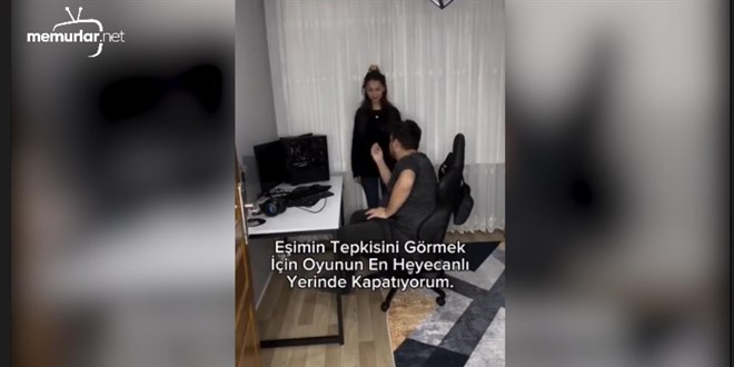 "Kad�n, e�inin bilgisayar oyunlar�na tepkisini test etmek i�in bilgisayar� kapatt�!