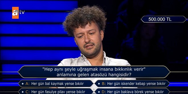 'Hep ayn� �eyle u�ra�mak insana b�kk�nl�k verir' anlam�na gelen atas�z� hangisidir?