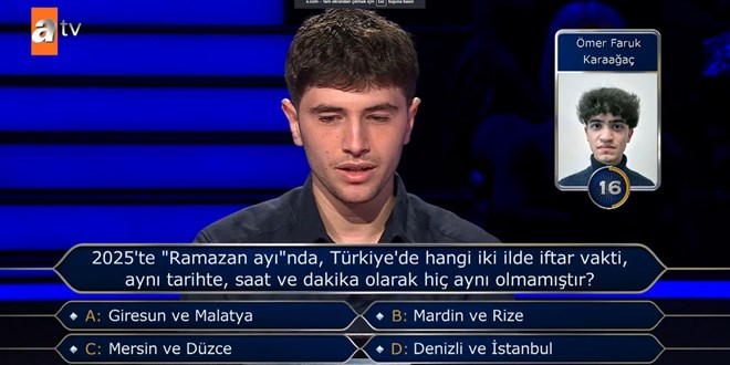 'Ramazan ay�'nda, hangi iki ilde iftar vakti, saat ve dakika olarak hi� ayn� olmam��t�r?