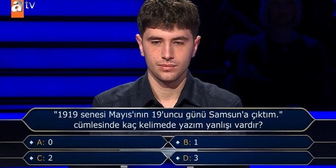 '1919 senesi May�s'�n�n 19'uncu g�n� Samsun'a ��kt�m.' c�mlesinde ka� kelimede yaz�m yanl��� vard�r?