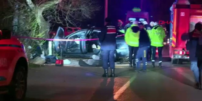 Bursa'da otomobil a�aca �arpt�: 2 �l�, 2 yaral�