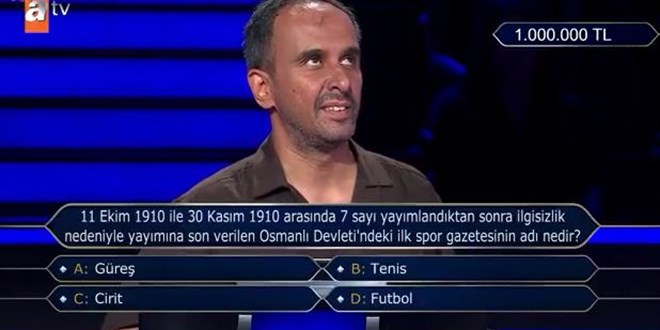 Milyoner'e damga vuran 1 milyon TL'lik soru!