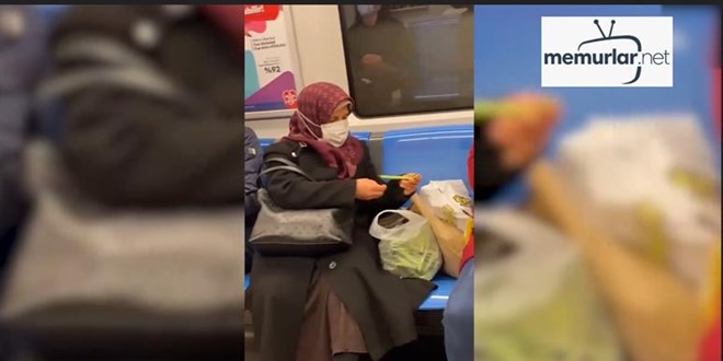 Metroda fasulye ay�klayan teyze