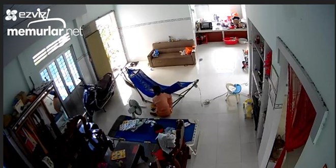 Hamakta bebe�iyle sallan�rken, yakla�an dev y�lan� son anda fark etti