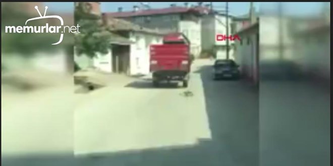 Trakt�r�n r�morkuna ba�lad��� k�pe�i metrelerce s�r�kledi