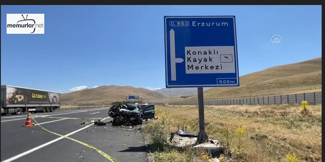Erzurum'da trafik kazas�nda kad�n polis �ld�, uzman �avu� e�i ile o�lu yaraland�
