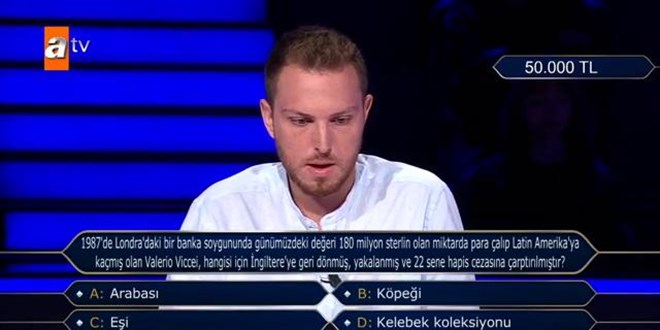 Milyoner'de soruya cevap veren yar��mac�, 50 bin TL kazand�