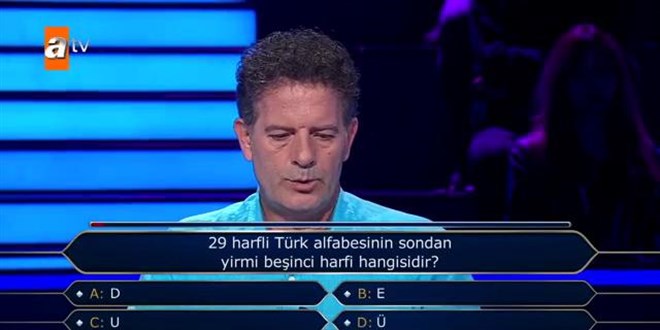 Milyoner'de yar��mac�n�n elendi�i alfabe sorusu g�ndem oldu